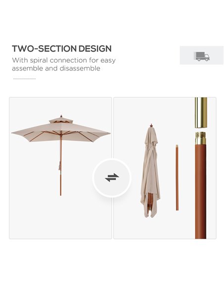 Outsunny Beige Parasol Patio 3x3M Double Tier Garden Sun Umbrella Sunshade Outdoor Wood Wooden Canopy Tier 840-026 - pic 47791 | FastDaddyshop