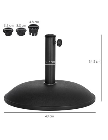 Outsunny 20kg Parasol Base Heavy Duty Cement Umbrella Base Round-Grey/Black 840-040