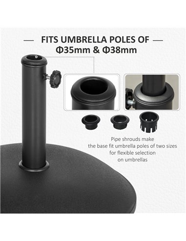 Outsunny 20kg Parasol Base Heavy Duty Cement Umbrella Base Round-Grey/Black 840-040