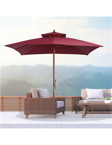 Outsunny 3m Bamboo Umbrella Parasol, Wine Red 840-116