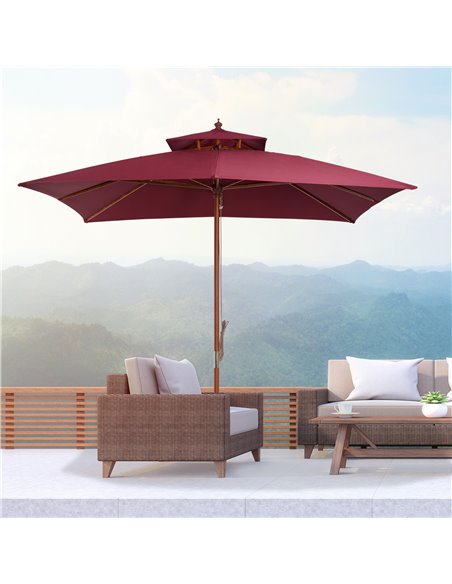 Outsunny 3m Bamboo Umbrella Parasol, Wine Red 840-116 - pic 47804 | FastDaddyshop
