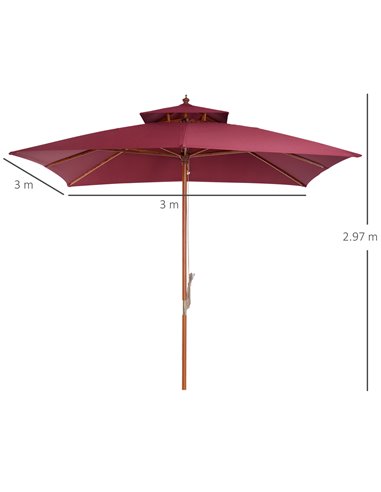 Outsunny 3m Patio Umbrella Bamboo Umbrella Parasol-Wine Red 840-116