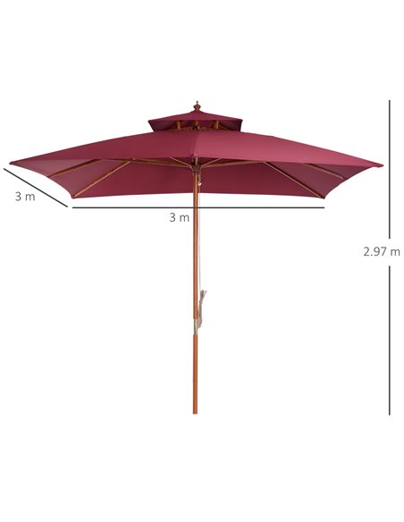 Outsunny 3m Patio Umbrella Bamboo Umbrella Parasol-Wine Red 840-116 - pic 47805 | FastDaddyshop