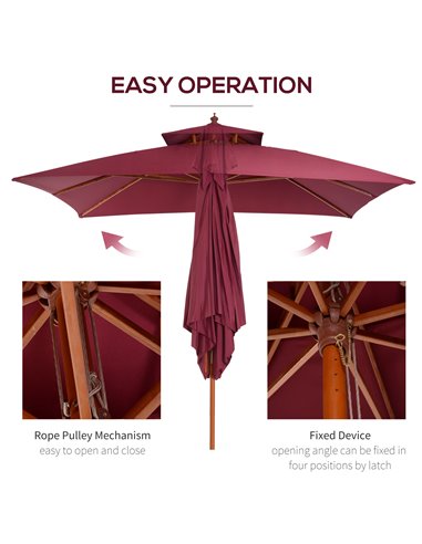 Outsunny 3m Patio Umbrella Bamboo Umbrella Parasol-Wine Red 840-116