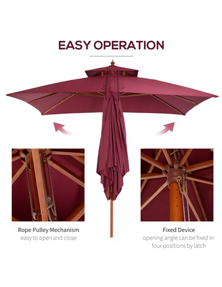 Outsunny 3m Patio Umbrella Bamboo Umbrella Parasol-Wine Red 840-116 - pic 47806 | FastDaddyshop