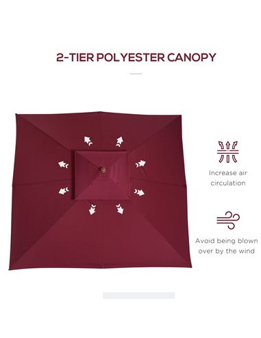 Outsunny 3m Patio Umbrella Bamboo Umbrella Parasol-Wine Red 840-116