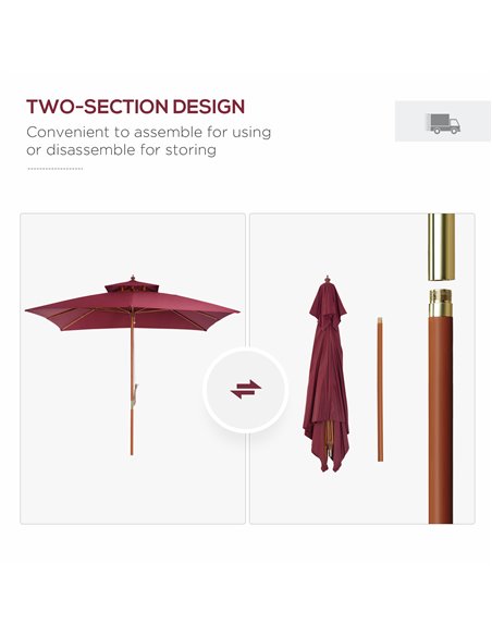 Outsunny 3m Patio Umbrella Bamboo Umbrella Parasol-Wine Red 840-116 - pic 47809 | FastDaddyshop