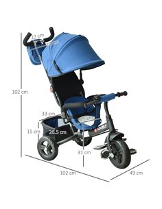 HOMCOM Baby Ride on Tricycle W/Canopy-Blue 2