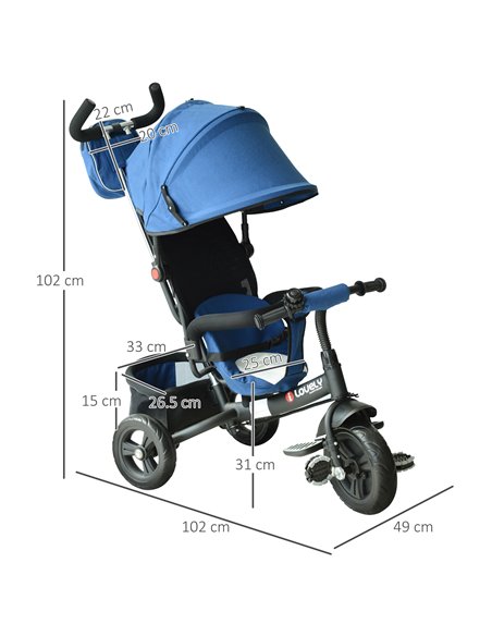 HOMCOM Baby Ride on Tricycle W/Canopy-Blue - pic 4781 | FastDaddyshop