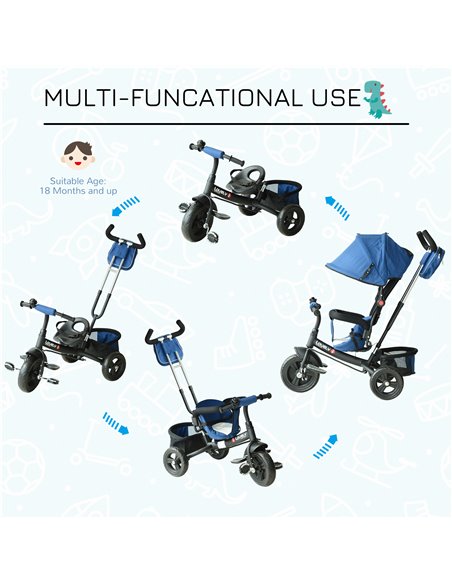 HOMCOM Baby Ride on Tricycle W/Canopy-Blue - pic 4782 | FastDaddyshop