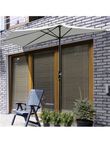 Outsunny 2.7m Balcony Half Parasol 5 Steel Ribs Construction Garden Outdoor Umbrella Cream White 84D-007CW