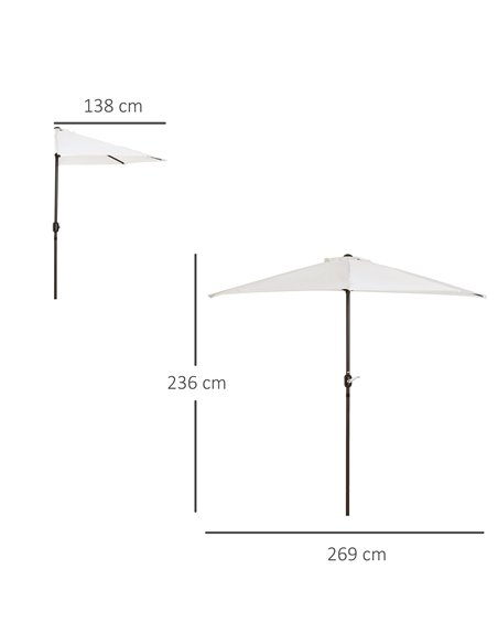 Outsunny 2.7m Balcony Half Parasol 5 Steel Ribs Construction Garden Outdoor Umbrella Cream White 84D-007CW - pic 47823 | FastDaddyshop