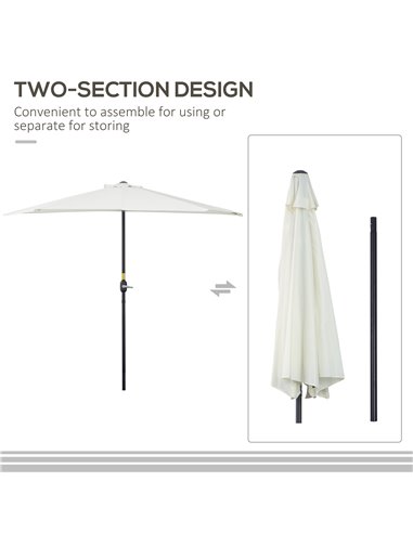 Outsunny 2.7m Balcony Half Parasol 5 Steel Ribs Construction Garden Outdoor Umbrella Cream White 84D-007CW