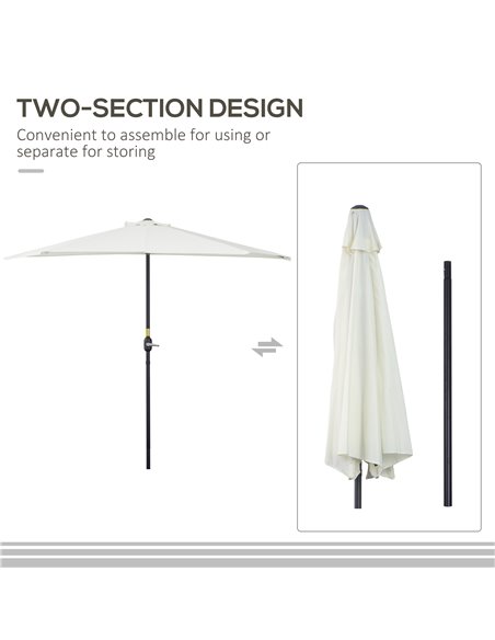 Outsunny 2.7m Balcony Half Parasol 5 Steel Ribs Construction Garden Outdoor Umbrella Cream White 84D-007CW - pic 47824 | FastDaddyshop