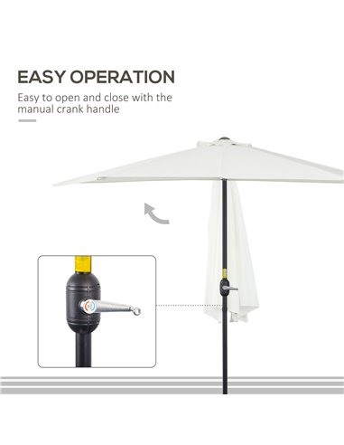 Outsunny 2.7m Balcony Half Parasol 5 Steel Ribs Construction Garden Outdoor Umbrella Cream White 84D-007CW