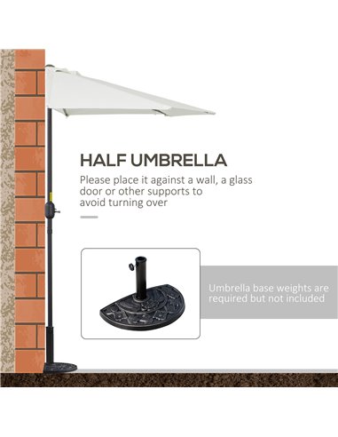 Outsunny 2.7m Balcony Half Parasol 5 Steel Ribs Construction Garden Outdoor Umbrella Cream White 84D-007CW