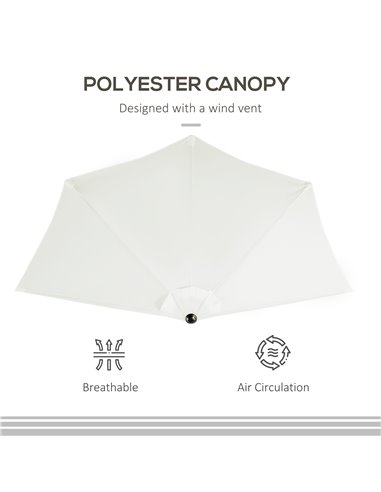 Outsunny 2.7m Balcony Half Parasol 5 Steel Ribs Construction Garden Outdoor Umbrella Cream White 84D-007CW