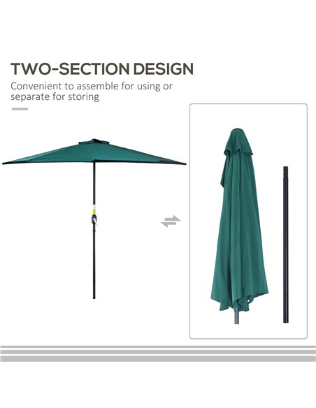 Outsunny 2.7m Balcony Half Parasol 5 Steel Ribs Construction Garden Outdoor Umbrella Green 84D-007GN - pic 47833 | FastDaddyshop