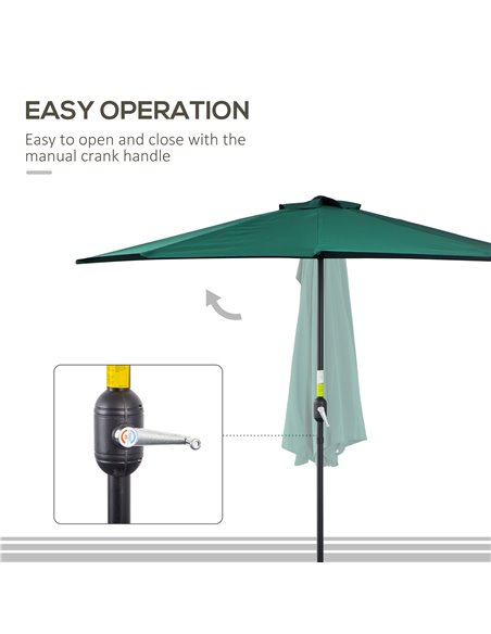 Outsunny 2.7m Balcony Half Parasol 5 Steel Ribs Construction Garden Outdoor Umbrella Green 84D-007GN - pic 47834 | FastDaddyshop