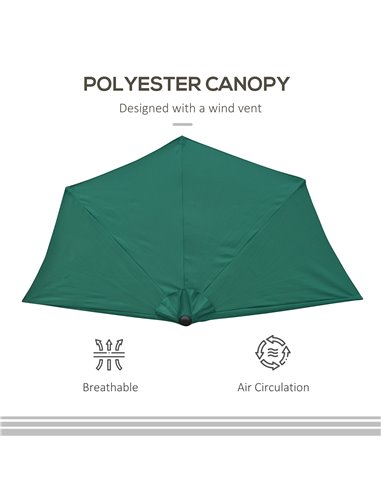 Outsunny 2.7m Balcony Half Parasol 5 Steel Ribs Construction Garden Outdoor Umbrella Green 84D-007GN