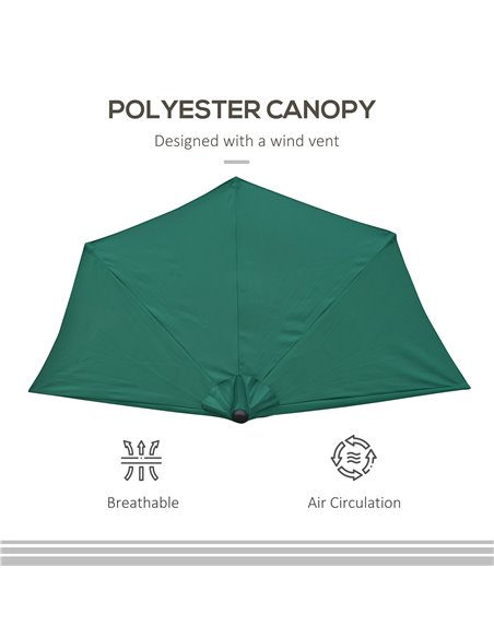Outsunny 2.7m Balcony Half Parasol 5 Steel Ribs Construction Garden Outdoor Umbrella Green 84D-007GN - pic 47835 | FastDaddyshop