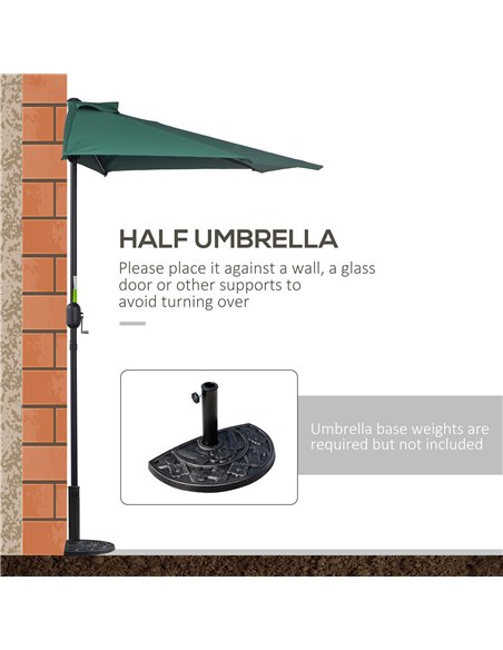 Outsunny 2.7m Balcony Half Parasol 5 Steel Ribs Construction Garden Outdoor Umbrella Green 84D-007GN - pic 47836 | FastDaddyshop