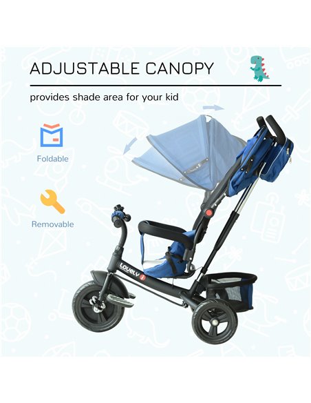 HOMCOM Baby Ride on Tricycle W/Canopy-Blue - pic 4784 | FastDaddyshop