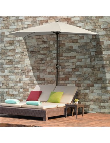 Outsunny 3 m Half Round Umbrella Parasol-White 84D-008CW