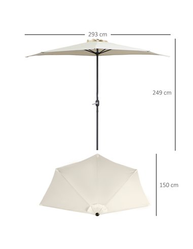 Outsunny 3 m Half Round Umbrella Parasol-White 84D-008CW