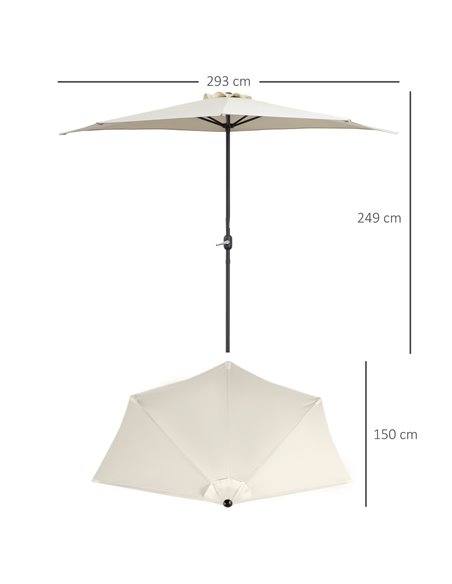 Outsunny 3 m Half Round Umbrella Parasol-White 84D-008CW - pic 47841 | FastDaddyshop