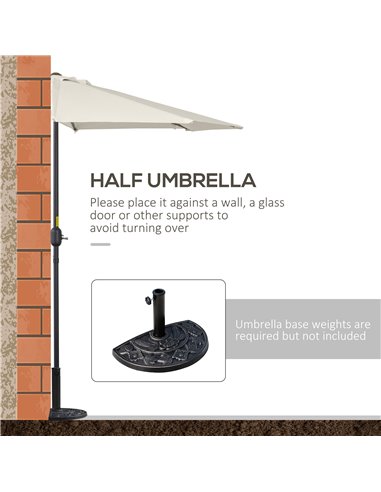 Outsunny 3 m Half Round Umbrella Parasol-White 84D-008CW
