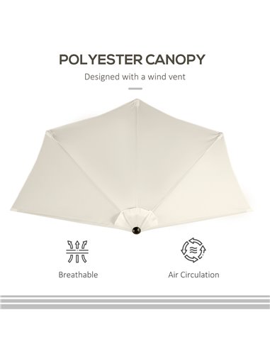 Outsunny 3 m Half Round Umbrella Parasol-White 84D-008CW