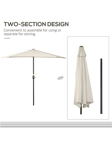 Outsunny 3 m Half Round Umbrella Parasol-White 84D-008CW
