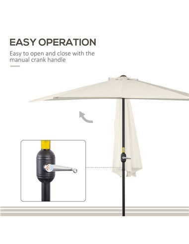 Outsunny 3 m Half Round Umbrella Parasol-White 84D-008CW