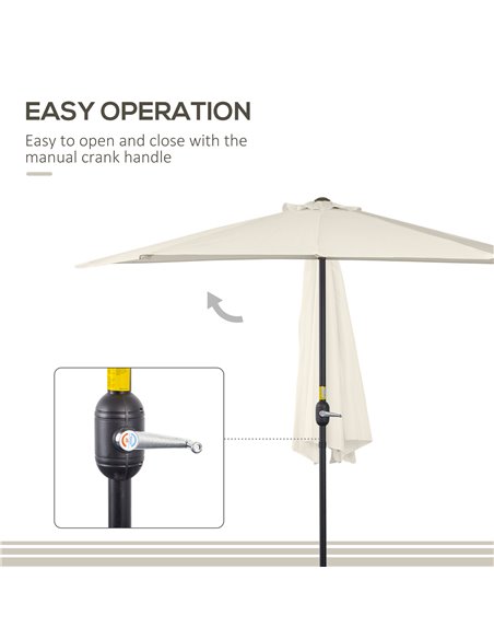 Outsunny 3 m Half Round Umbrella Parasol-White 84D-008CW - pic 47845 | FastDaddyshop