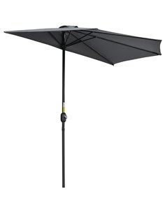 Outsunny 3 m Half Round Umbrella Parasol-Grey Polyester/Aluminum 84D-008GY