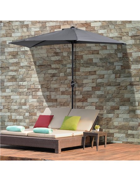 Outsunny 3 m Half Round Umbrella Parasol-Grey Polyester/Aluminum 84D-008GY - pic 47849 | FastDaddyshop