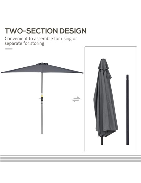 Outsunny 3 m Half Round Umbrella Parasol-Grey Polyester/Aluminum 84D-008GY - pic 47851 | FastDaddyshop