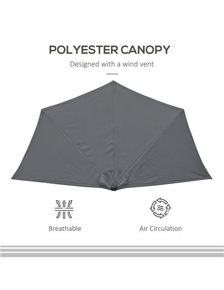 Outsunny 3 m Half Round Umbrella Parasol-Grey Polyester/Aluminum 84D-008GY - pic 47854 | FastDaddyshop