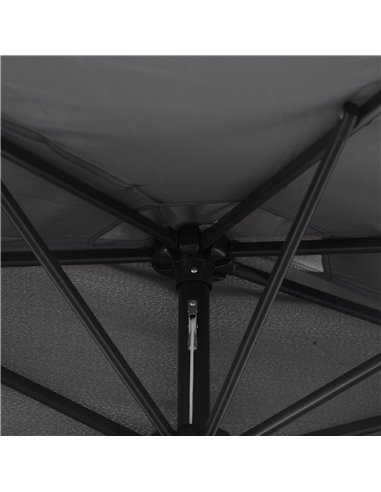 Outsunny 3 m Half Round Umbrella Parasol-Grey Polyester/Aluminum 84D-008GY