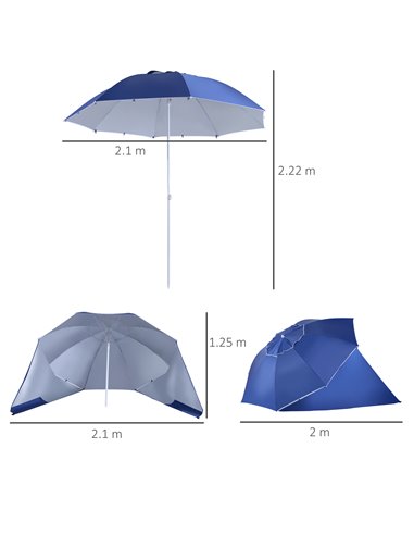 Outsunny 2m Beach Sport Umbrella Parasol-Coated Blue Polyester/Steel 84D-022