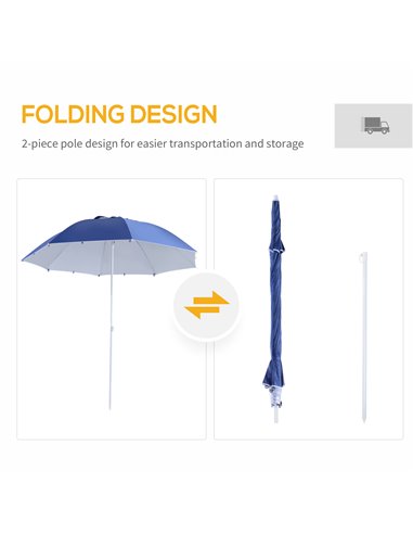 Outsunny 2m Beach Sport Umbrella Parasol-Coated Blue Polyester/Steel 84D-022