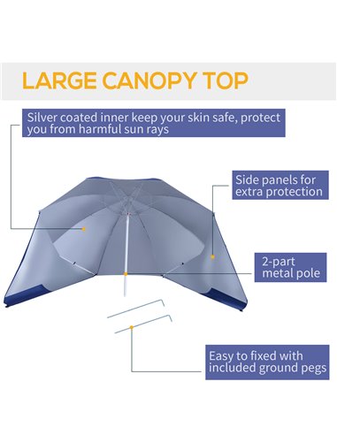 Outsunny 2m Beach Sport Umbrella Parasol-Coated Blue Polyester/Steel 84D-022
