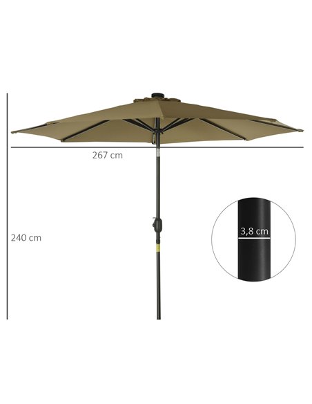 Outsunny 24 LED Solar Powered Parasol Umbrella-Brown  84D-018BN - pic 47877 | FastDaddyshop