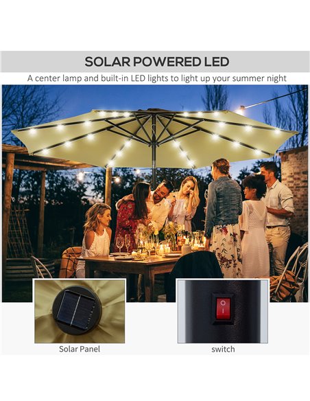 Outsunny 24 LED Solar Powered Parasol Umbrella-Brown  84D-018BN - pic 47878 | FastDaddyshop