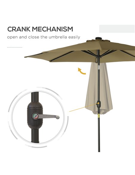 Outsunny 24 LED Solar Powered Parasol Umbrella-Brown  84D-018BN - pic 47879 | FastDaddyshop