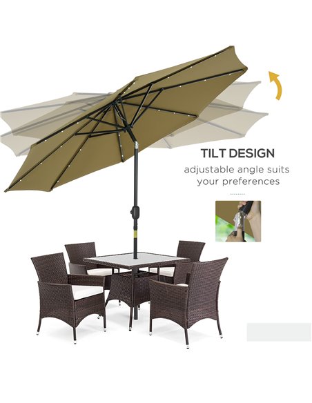 Outsunny 24 LED Solar Powered Parasol Umbrella-Brown  84D-018BN - pic 47880 | FastDaddyshop