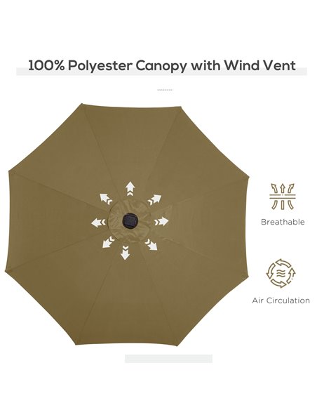 Outsunny 24 LED Solar Powered Parasol Umbrella-Brown  84D-018BN - pic 47881 | FastDaddyshop