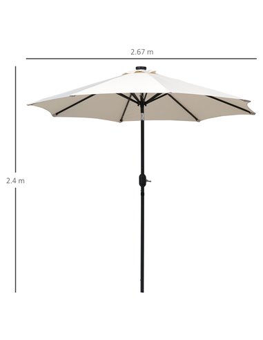 Outsunny 24 LED Solar Powered Parasol Umbrella-Creamy White 84D-018CW