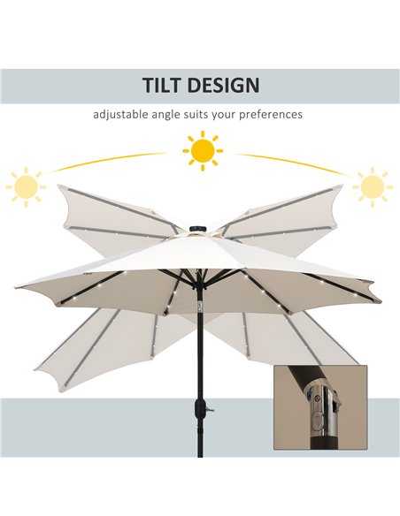 Outsunny 24 LED Solar Powered Parasol Umbrella-Creamy White 84D-018CW - pic 47887 | FastDaddyshop